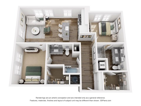Floor plan for 2 beds, 2 baths, 1068 sqft